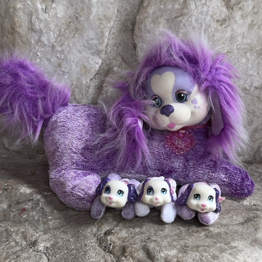 Puppy Surprise Purple Plush Dog Mom 3 Puppies Just Play 2015 Vintage Style Set